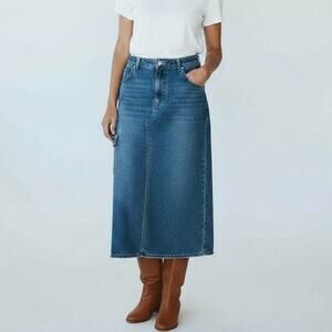 Vintage Y2K Cargo Denim Midi Skirt Women 18 Blue Front Slit Classic Y2K Cottage